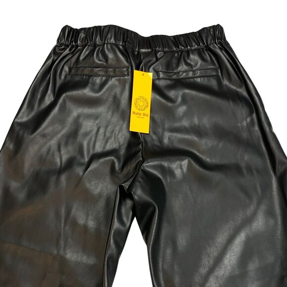 Ruby Rd. Pants Women's 10 Black Faux Leather Wide Leg Flat Front Pockets Outdoor - Picture 10 of 16